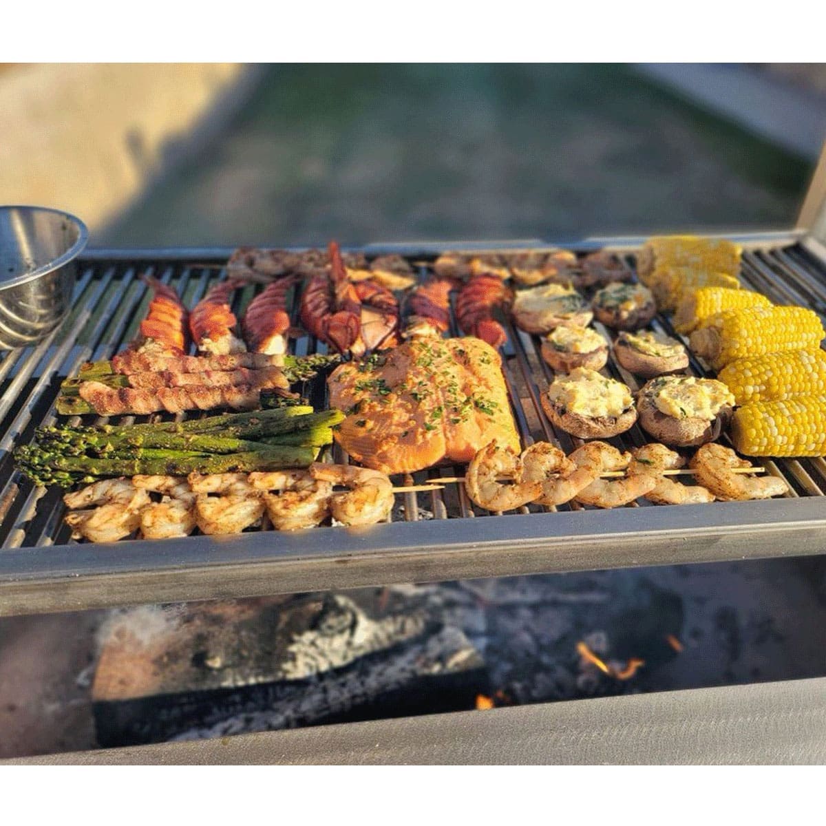 Stainless rod grate for wood burning bbq.