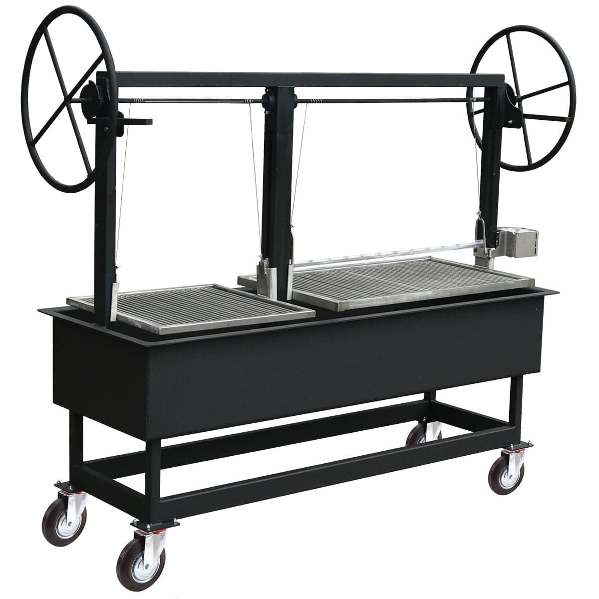 Commercial wood grill for large groups.