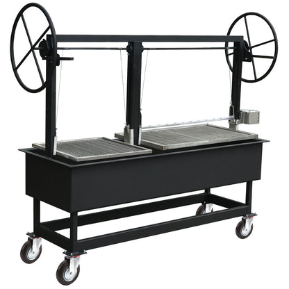Commercial wood grill for large groups.