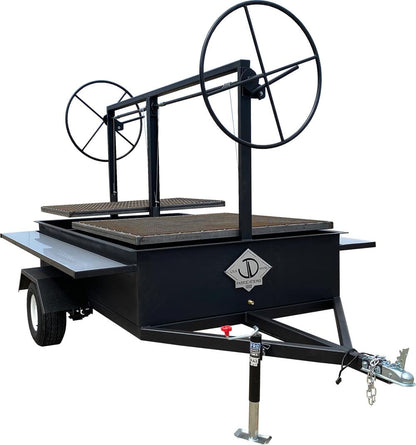 Trailer BBQ Grill with adjustable grates and two cooking levels