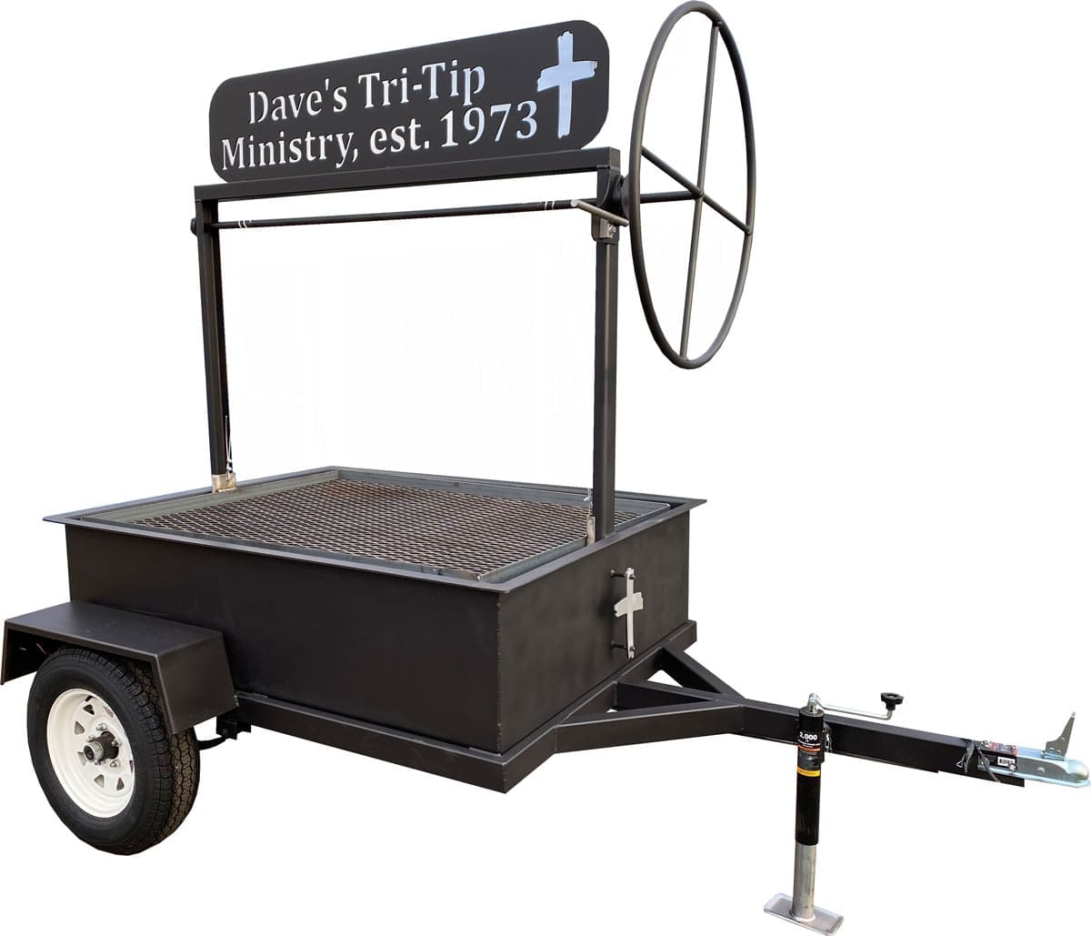 Single Crank Santa Maria Trailer Grill perfect for catering and commercial events.