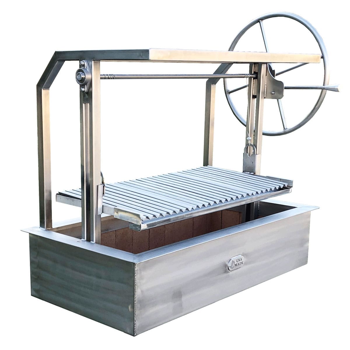 Stainless Argentine Grill Insert with firebox for hollow wall outdoor kitchen island