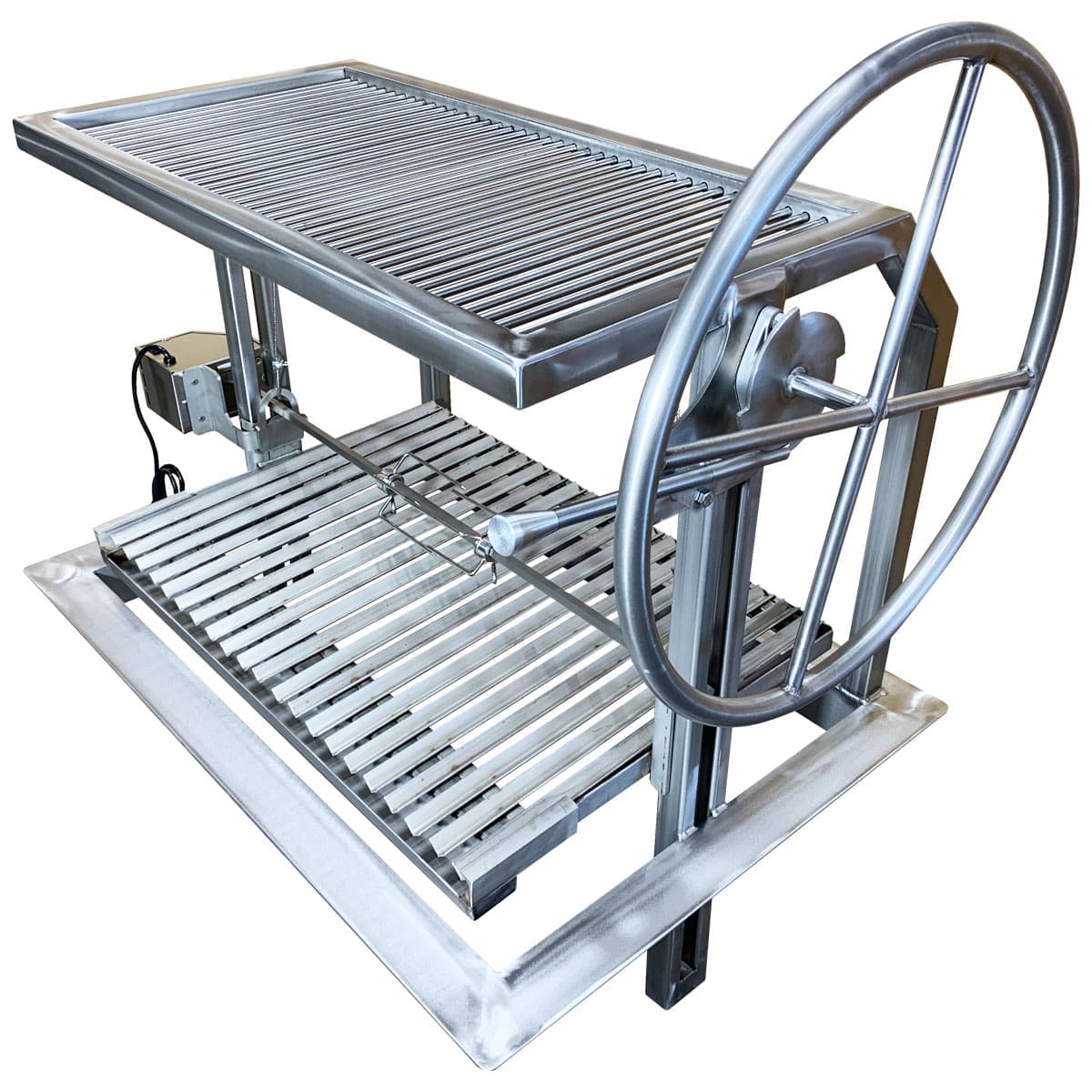 Argentinian open wood fired grill insert. Perfect grill for restaurant usage with height adjustable grill grate.