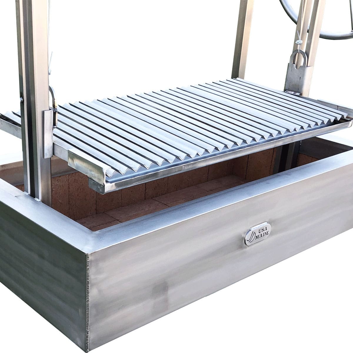 Argentinian Gaucho grill with V Grates and a front drip pan.